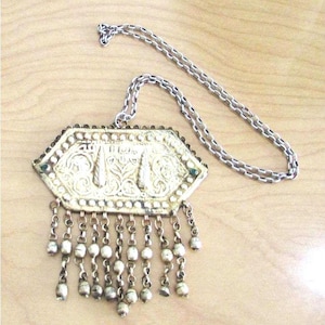 Antique Ottoman Necklace Pendant Silver, writing &quot;Maşallah&quot; Big jewelry amulet talismanSilver Handmade  Jewelry  Woman Accessory