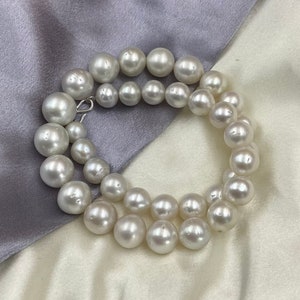 Vintage White South Sea Pearl Necklace, White Saltwater Pearl Beads Necklace for Women