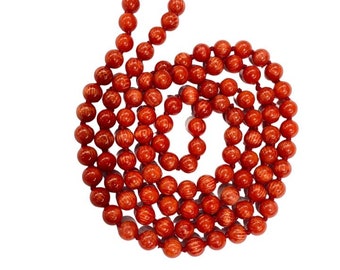 Genuine Red Coral Mala Necklace: 108 Bead Meditation Tassel