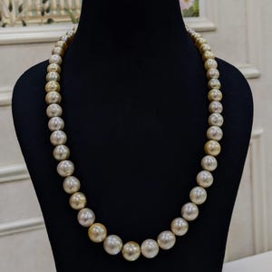 Golden South Sea Pearl Necklace | Long Saltwater Pearl Strand | 10–14mm Real Pearls | Luxury Statement Jewelry | Gift for Her