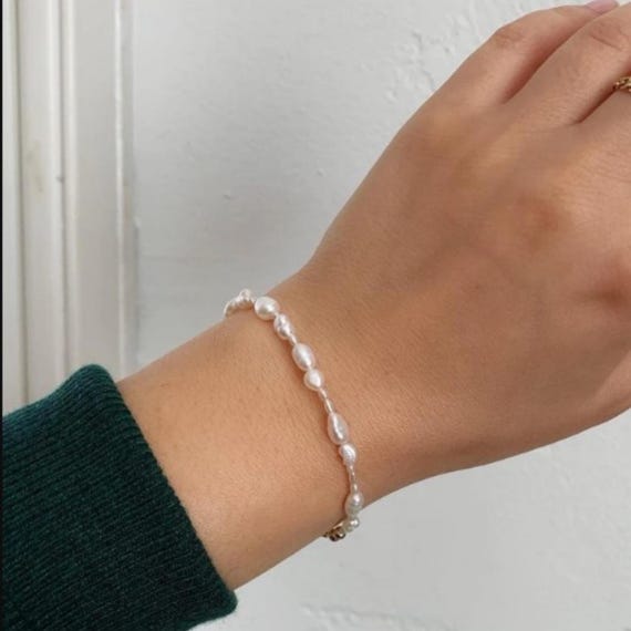 7-8 Bracciale di perle nere barocche d'acqua dolce Perle naturali autentiche Braccialetti di perline Catena elastica per regalo di gioielleria raffinata da donna  36