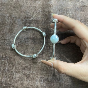 925 Sterling Silver Real Pearl Bangle - Women Daily Wear Bangle - Coin Pearl Bangle - Gift for Mother