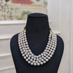 Freshwater Pearl Necklace | 4-Layer Pearl Choker | Real Pearl Statement Necklace | Bridal Jewelry | Layered Pearl Necklace Gift for Her