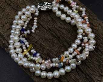 Bracciale di perle vintage ,Bracciale di perle d'acqua dolce naturale per le donne , Bracciale di perle , Perla d'acqua dolce , Regalo per lei , Gioielli di perle