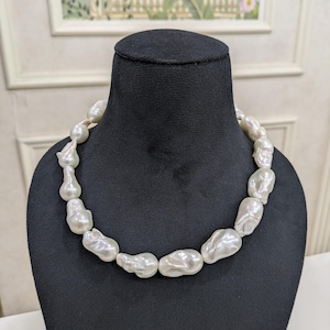 Big Baroque Pearl Necklace, Natural Freshwater Pearl Jewelry, Chunky Pearl Statement Necklace, Bridal Pearl Necklace, Handmade Gift for Her
