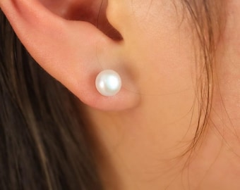 Dainty Pearl Stud Earrings by Tikam Gems • Everyday Pearl Jewelry • Minimalist Stacking Earrings • Bridesmaid Proposal Gift for her