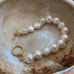 White Pearl Bracelet - Chunky Baroque Pearl Jewelry - Statement Pearl Bracelet - Good Quality - Freshwater Pearl Accessory - Gift For Her