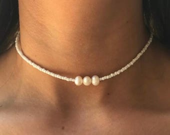 Dainty Freshwater Pearl Choker: Minimalist Bridal Necklace