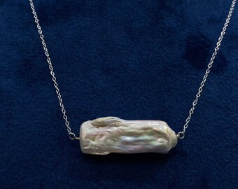 Biwa Pearl Necklace, 925 Silver, Freshwater Pearl Pendant