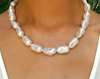 Big Baroque Pearl Necklace: Chunky Freshwater Pearl Statement Jewelry