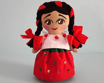 Muñeca en toile mexicaine, Chinita Poblana, folkarte mexicain par Artete®dolls