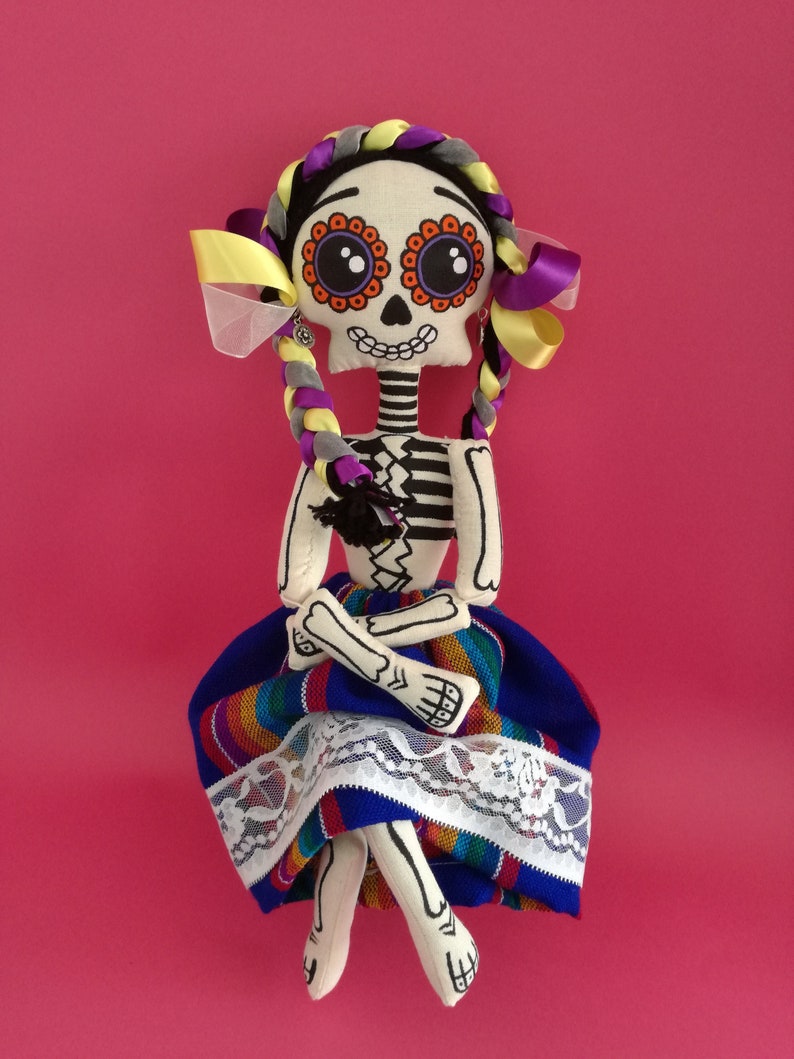 Catrina doll, bambola messicana di stoffa, Esqueleto, Catrina toy, dia de muertos, handmade doll, mfolkart by Arteté®dolls,  free shipping