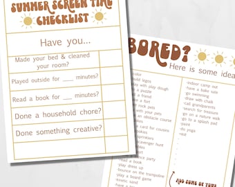 Summer worksheet, summer screen time checklist