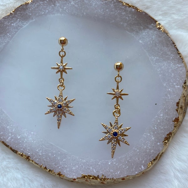 Earrings, star earrings, gold plated 20