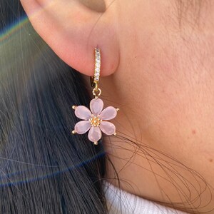 Gold earrings, handmade sakura blossom earrings 52 Bild 7