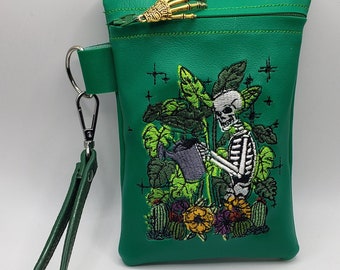 Plant skeleton gardener wristlet pouch