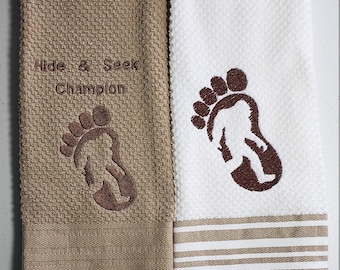 Bigfoot, yeti, Sasquatch embroidered kitchen/bathroom hand towel