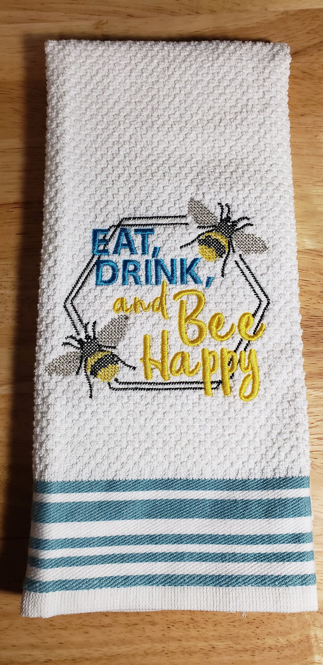 Bee eat Drink & Bee Happy Hand Towel Embroidered Etsy
