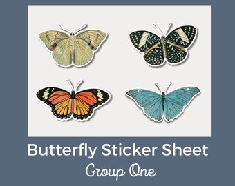 Butterfly Vinyl Stickers Sheet Group One, laptop stickers, notebook stickers, phone case stickers, waterproof, water bottle stickers