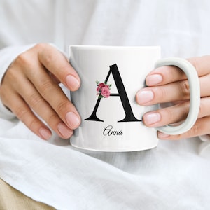 Custom Name Ceramic Mug | Initial Letter Mugs | Monogram Mug | Floral Alphabet Cup | Personalized Mug | Gift For Mom | Gift For Daughter