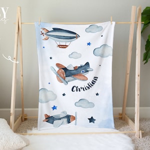 AIRPLANE blanket, Boy Crib Blanket, Sky Nursery, Baby Boy Nursery, Personalized Baby Blanket