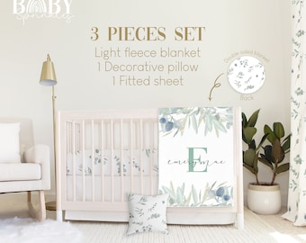 Juego de ropa de cama para cuna Greenery: manta polar, sábana ajustable y almohada