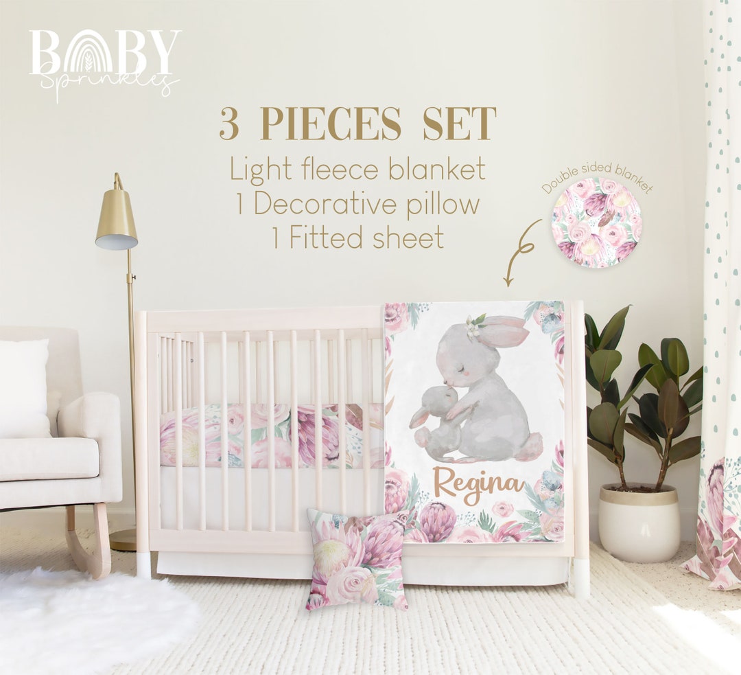 FLORAL BUNNY Crib Bedding Set Baby Bunny Crib Bedding Etsy