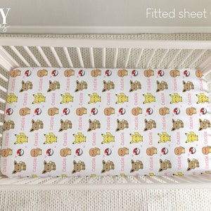 POKE ANIMALS Baby Crib Fitted Sheet, Animals Crib Sheet, Baby Girl Nursery, Poke Animals Girl Nursery, Personalized Baby sheet