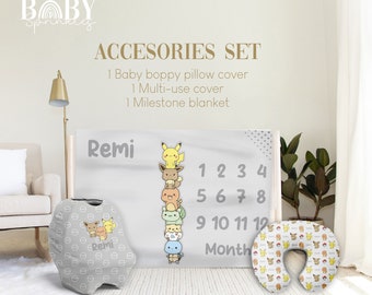 POKE ANIMALS Baby Accessories Set, Animals Baby Milestone Blanket, Poke Animals Baby Blanket, Boys Blanket, Personalized Baby Accesories