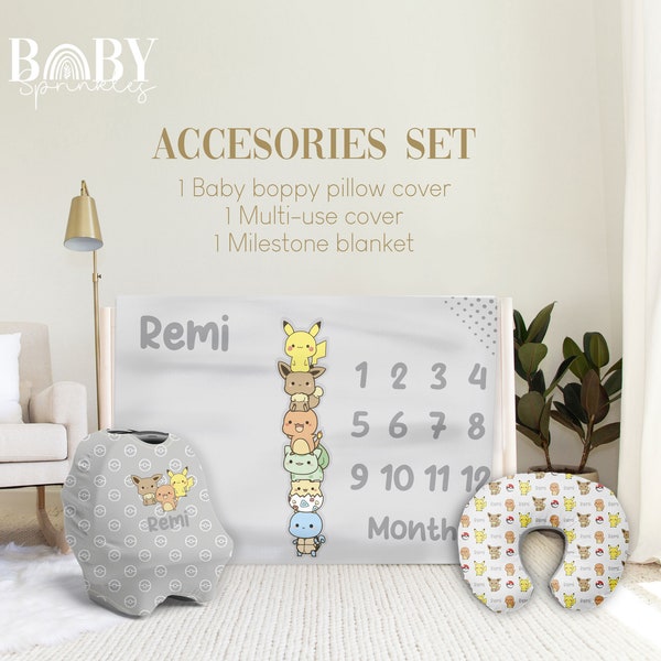 Ensemble d’accessoires pour bébé POKE ANIMALS, couverture d’étape pour bébé animaux, couverture pour bébé Poke Animals, couverture pour garçons, accessoires personnalisés pour bébé