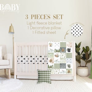 Woodland Crib Bedding Set, Woodland Baby Crib Bedding, Woodland Nursery, Baby Bear Nursery, handmade furniture and decor