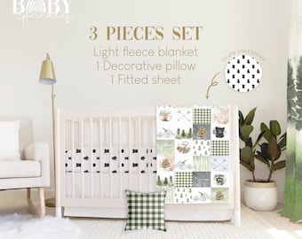 Woodland Baby Crib Bedding Set: Fleece Blanket, Fitted Sheet