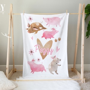 HEART PIG Baby blanket, Girl Crib Blanket, Pig Nursery, Baby Girl Nursery, Personalized Baby Blanket