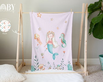 Coral Mermaid Baby Blanket: Fleece Baby Blanket, Personalized Baby Blanket, Baby Shower Gift, Toddler Blanket