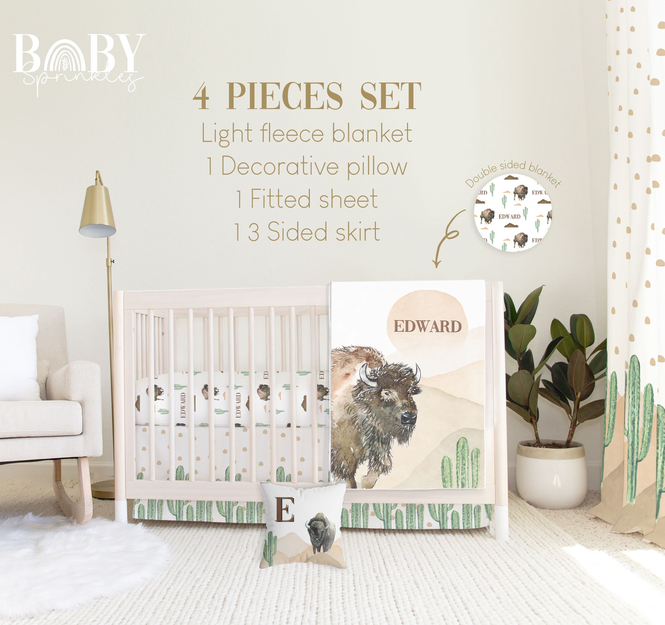 BUFFALO AND CACTUS Crib Bedding Set Western Crib Bedding Etsy