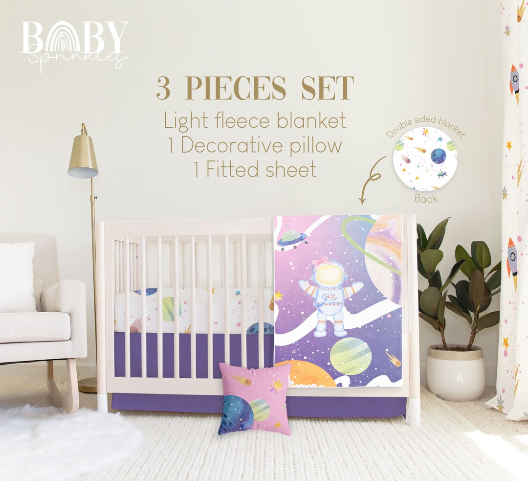 ASTRONAUT GIRL Crib Bedding Set, Space Baby Crib Bedding, Astronaut