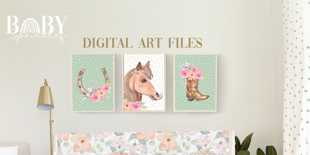 HORSE Wall Art, Set of 3 Digital Files, Horse Nursery Wall Decor, Horse Nursery Decor, Girl Wall