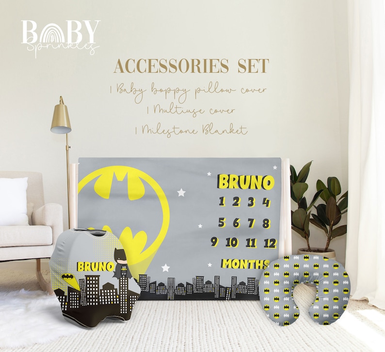 SUPERHERO Accessories Set, Hero Baby Milestone Blanket, Superhero Baby