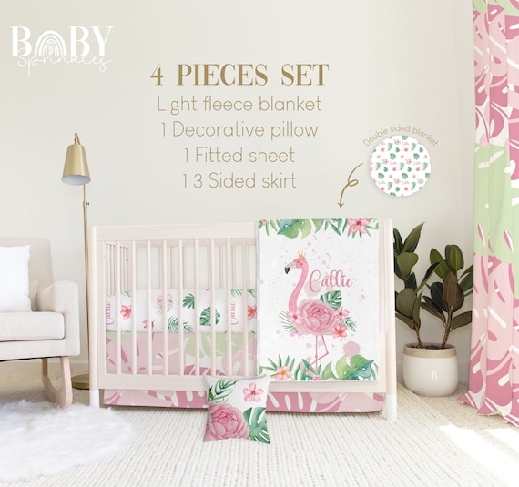 FLAMINGO Crib Bedding Set Tropical Baby Crib Bedding Flamingo Nursery Tropical Nursery Personalized Baby Blanket Flamingo Baby Etsy UK