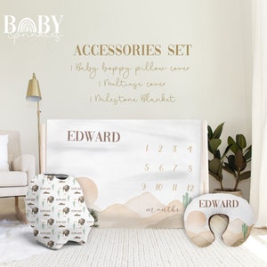 Buffalo Cactus Baby Accessories Set: Milestone Blanket, Pillow Cover