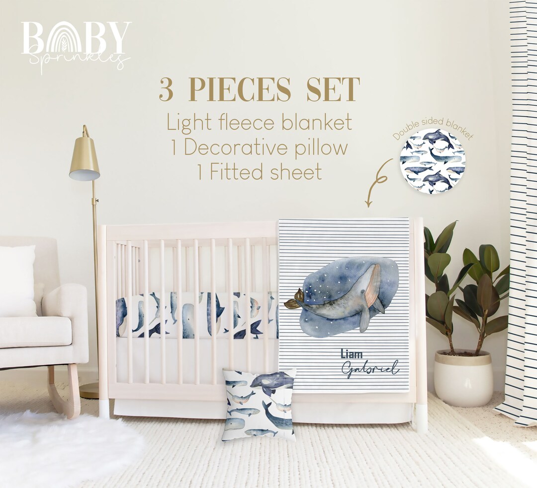 WHALE BABY Crib Bedding Set, Ocean Baby Crib Bedding, Baby Whale