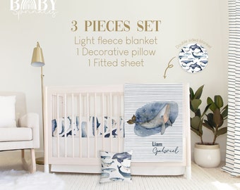 Whale Baby Crib Bedding Set: Ocean Nursery Decor, Fleece Blanket