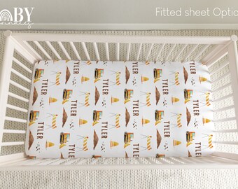 Excavator Crib Sheet Set: Construction Nursery, Baby Boy Fitted Sheet