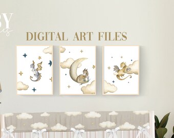 Dragon Nursery Wall Art Prints: Fantasy Decor (Set of 3 Digital Files)