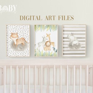 Safari Nursery Art Prints: Watercolor Animals, Set of 3 (Digital Files)