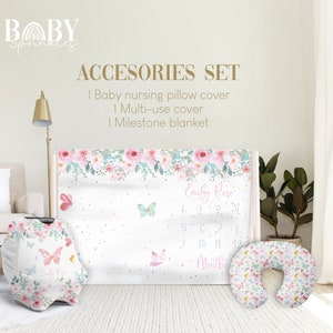 BUTTERFLY Accessories Set, Pink Baby Milestone Blanket, Flower Baby Blanket, Girl Blanket, Personalized Baby Accesories
