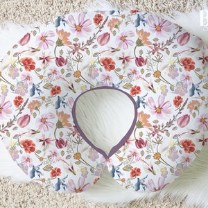 PURPLE FLORAL ELEPHANT Nursing Pillow Cover, Elephant Gift for Baby, Floral Baby Gift, Personalized Nursing Pillow Cover, Floral Baby Girl