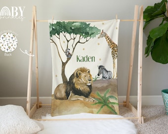 Safari Fleece Blanket: Jungle Animals Fleece Baby Blanket, Baby Shower Gift, Personalized Baby Blanket, Toddler Blanket, Nap Blanket