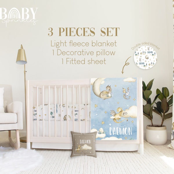 DRAGON BABY Crib Bedding Set, Fantasy Baby Crib Bedding, Baby Dragon Nursery, Personalized Baby Blanket, Baby Boy Nursery