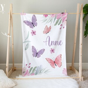 BUTTERFLY Baby blanket, Girl Crib Blanket, Floral Nursery, Baby Girl Nursery, Personalized Baby Blanket